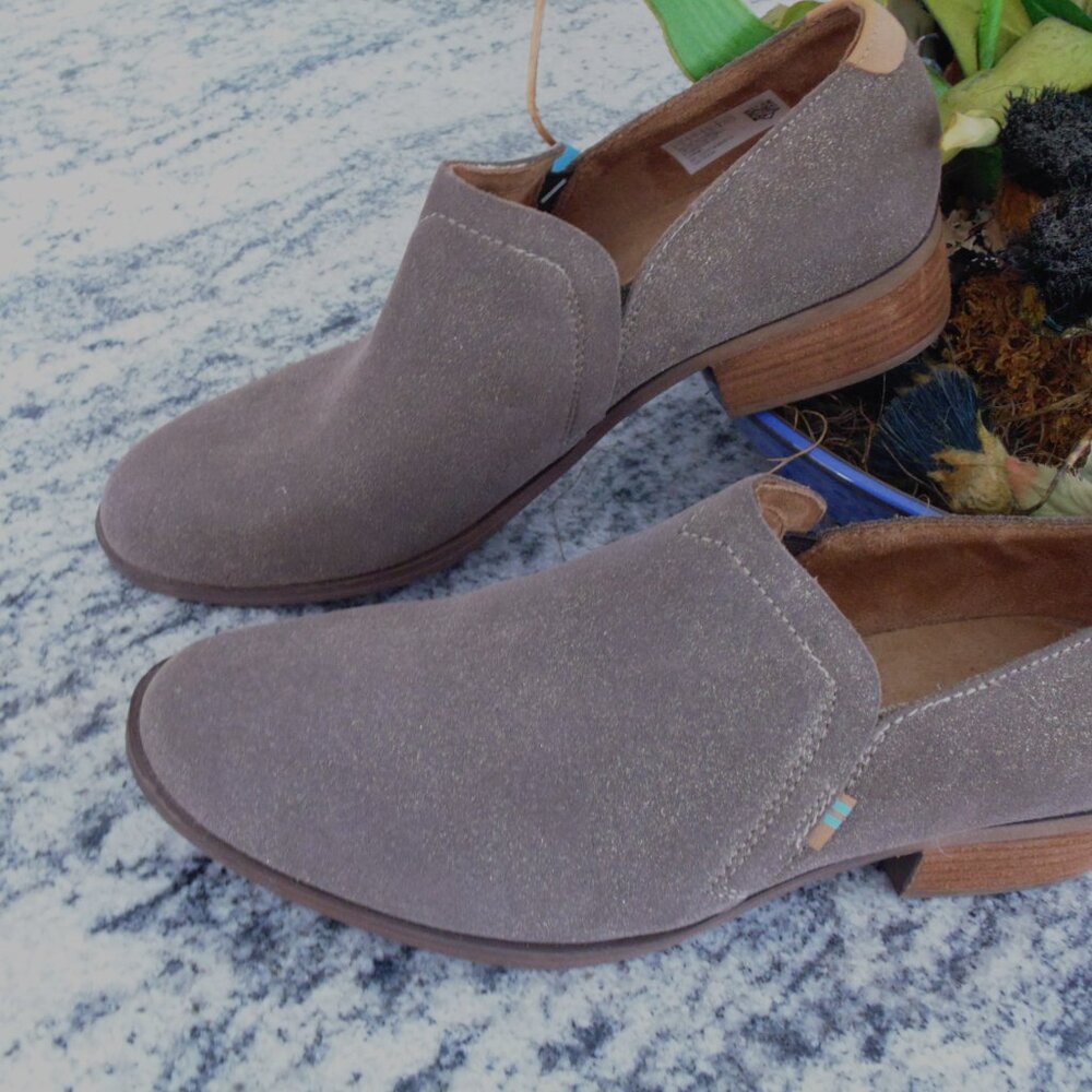 Toms Shaye Leather Low Ankle Boot stacked Heel Loafer Womens 9 Shoe Tan Khaki